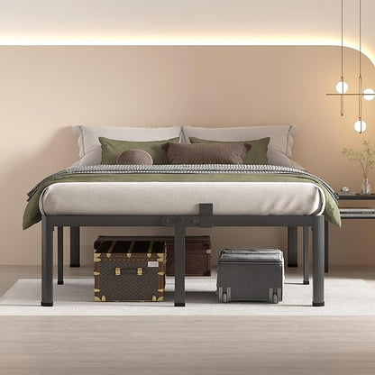 MAF 16 Inch King Size Bed Frame with Round Corner Legs Mattress Slide Stopper No Box Spring Needed Heavy Duty Metal Platform Bed Frames Under-Bed Storage Space, 3000 LBS Steel Slats Support