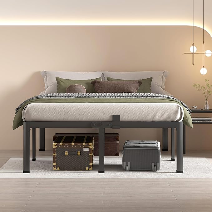 MAF 20 Inch King Size Bed Frame with Round Corner Legs Mattress Slide Stopper No Box Spring Needed Heavy Duty Metal Platform Bed Frames Under-Bed Storage Space, 3000 LBS Steel Slats Support