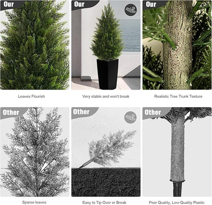4FT Tall 2 Set Artificial Topiary Cedar Tree, Indoor Realistic Faux Cypress Plants with Square Flowerpot, Outdoor Evergreen Fake Shrubs for Home Living Room Front Porch Decor