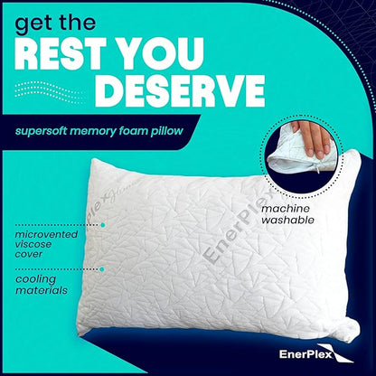 EnerPlex King Size Memory Foam Pillows - Pack of 2 - Adjustable Fill for Sleeping w/Extra Stuffing - CertiPUR-US Certified - Removable Viscose from Bamboo Cover - Machine Washable Firm Cushioning