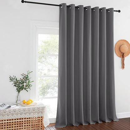 NICETOWN Blackout 102 inch Curtains for Sliding Glass Door, Grommet Thermal Insulated Room Darkening Window Treatment Sound Reducing Drapes for Room Divider, Gray, 1 Panel, W100 x L102