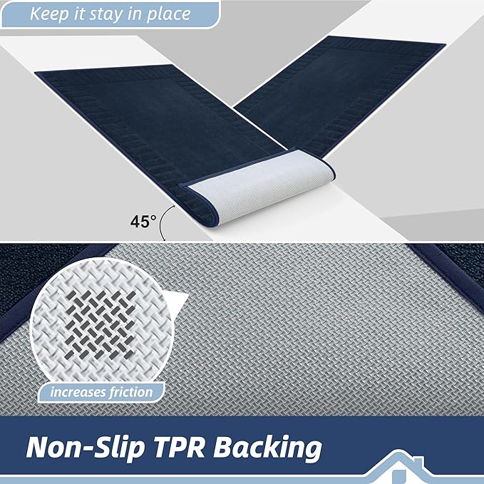 BEQHAUSE Door-Mat Non-Slip Front Doormat Low-Profile Entrance Mats for Front Door Entry Resist Dirt Washable Doormat Absorbent Entryway Door Mat,Navy Blue, 36"x60"