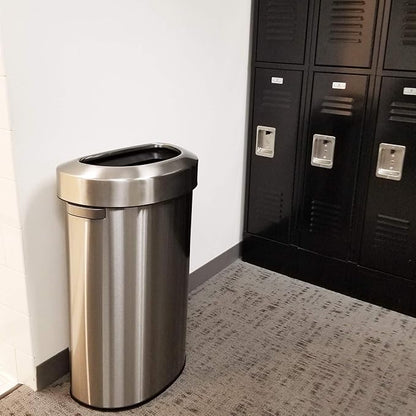 iTouchless 23 Gallon / 87 Liter Stainless Steel Trash Can and Recycle Bin, Slim and Space-Saving Design for Home, Office, Kitchen, Restaurant, Restroom, Large Capacity, Open Top, Semi Round