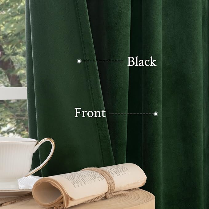LAMIT Velvet Curtains 102 Inch for Living Room, Emerald Green Thermal Insulated Room Darkening Panels Soundproof Back Tab and Rod Pocket Christmas Drapes for Bedroom, Set of 2 Panels, 52 x 102 Inch