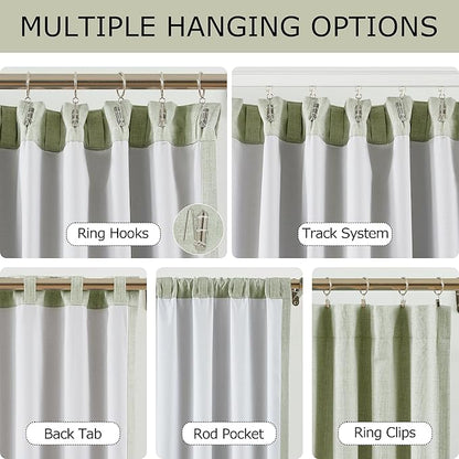 Vision Home Green Linen Full Blackout Curtains 84 inch Length for Bedroom Living Room Darkening Soundproof Window Panels Thermal Insulated Rod Pocket Back Tab Farmhouse Drapes 56" Wx84 Lx2