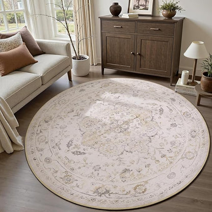 PADOOR 6FT Round Rug,Rugs for Living Room,Soft Beige Circle Rug,Machine Washable Rugs for Bedroom,Non Slip Carpet,Rug for Dining Room Living Room Bedside Office