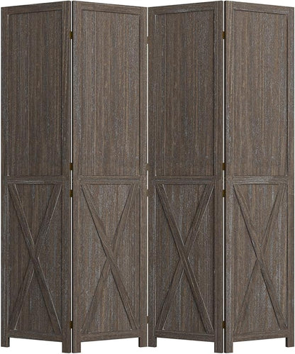 Cozy Castle Wood Room Divider, 4 Panels Folding Privacy Screen, 66.9'' Wall Divider, Barnwood Room Separator, Freestanding Partition, Temporary Wall for Decorative, Rustic Brown