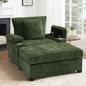 SUNWAVE 58" Chaise Lounge Chair with Ottoman, Chenille Fabric Sofa Bed, Accent Chair with Cupholders & USB Charging Ports for Living Room, Bedroom, Apartment (1 Chaise Forest Green)