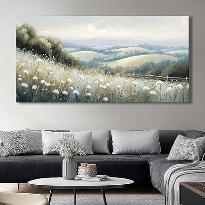 Sea of Flowers Canvas Wall Art - Modern landscape Paintings for Living Room, Bedroom Wall Decor, Framed Wall Art for Home or Office Decoration, Large wall Art 20"x40"(50CMx100CM)