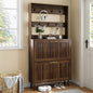 Upgraded 62.99“ Tall Shoe Cabinet with Rack and 7 Hooks, Flip-Down Slatted Drawer Shoe Storage & Coat Rack, Narrow Entryway Shoe Organizer, Walnut