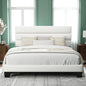 Allewie King Size Platform Bed Frame with Velvet Upholstered Headboard and Wooden Slats Support, Fully Upholstered Mattress Foundation/No Box Spring Needed/Easy Assembly, White