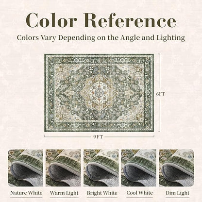 PADOOR 6X9 Area Rug,Rugs for Living Room,Soft Olive Rugs for Bedroom,Machine Washable Rug Non Slip Carpet for Dining Room Living Room Bedside Office
