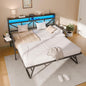 Daybed with Trundle, Heavy Duty Metal Twin Bed Frame with LED Lights & 2-Tier Storage Shelves, Sofa Day Bed with Charging Station & Tabletop for Living Room, Bedroom, Guest Room (Black)