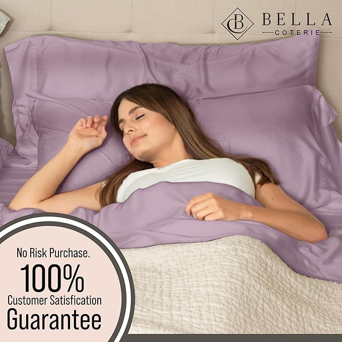 Bella Coterie 6 Piece Luxury Bamboo Viscose King Size Sheet Set | 100% Organically Grown | Cooling for Hot Sleepers | 18" Deep Pocket | Soft & Hypoallergenic | 4 Pillowcases [Lilac]