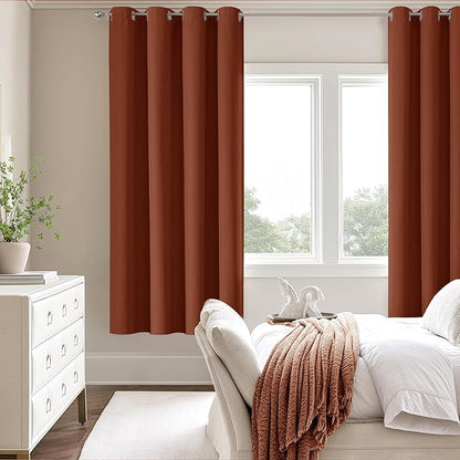 ChrisDowa 100% Blackout Terracotta Solid Curtains 72 Inches Long 2 Panels for Bedroom Living Room,Farmhouse Room Darkening Thermal Insulated Soundproof Grommet Top Window Treatment Drapes,52x72