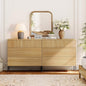 WAMPAT 63" W Fluted Dresser for Bedroom, 2 in 1 Modern 6 Drawer Dresser TV Stand with Hidden Handles, Wooden Chest of Drawers Closet Clothes Storage Organizer for Bedroom, Living Room, Oak