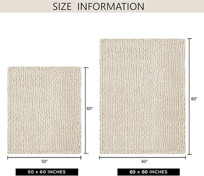 Chunky Knit Throw Blanket 60"X 80", 100% Handmade with Soft Chenille Yarn, 6.7lbs Thick Cable Knitted Blankets, Large Rope Knot Crochet Throws for Couch Sofa Bed Home Decor, Beige