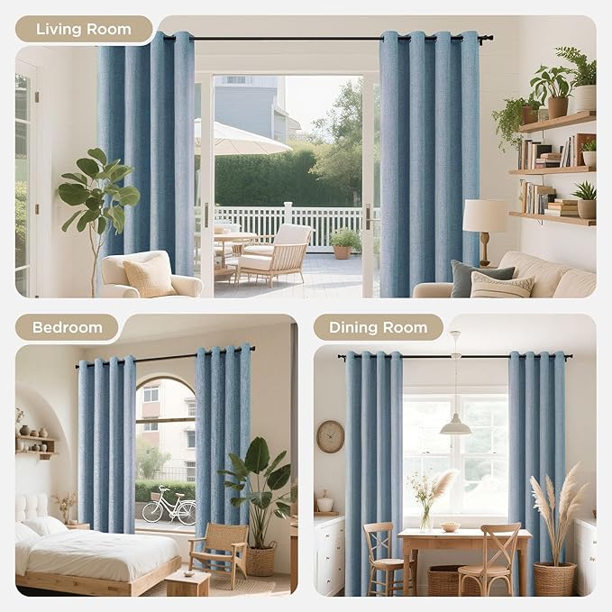 Joydeco Light Blue Blackout Curtains 90 Inches Long, Curtains 90 Inch Length 1 Panel for Bedroom, Thermal Insulated Linen Black Out Curtains with Grommets(100x90, Light Blue)