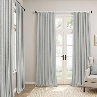 Pitalk Light Grey Blackout Curtain Panels 90 Inches Long for Bedroom 2 Panel Sets Rod Pocket Back Tab Room Darkening Linen Textured Dark Out Drapes for Living Room Thermal 52x90 in Length Dove Gray