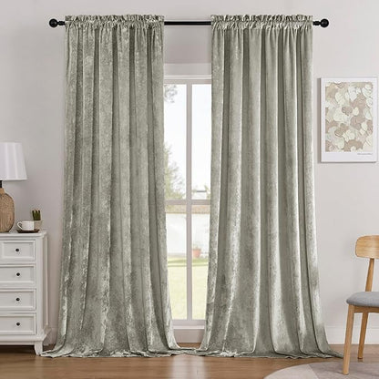 SMILETIME Silver Grey Crushed Velvet Curtains 52x108inch Rod Pocket Luxurious Thermal Insulated Soundproof Drapes Soft and Durable Light-Filtering Window Treatments for Living Room Bedroom, 2 Panels
