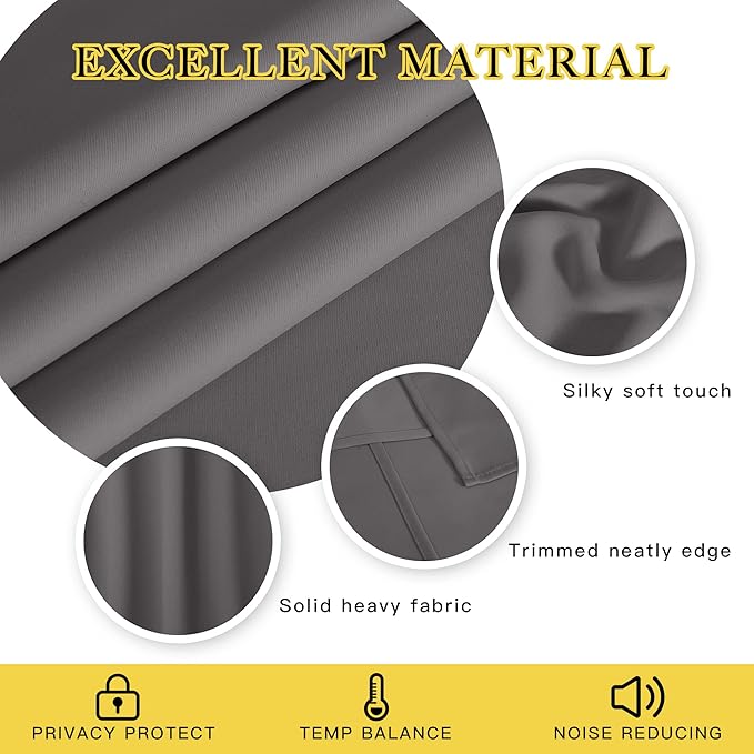 NICETOWN Grey Blackout Extra Wide Bedroom Curtain 63 inch Long, Grommet Room Darkening Thermal Insulated Sound Reducing Window Treatments for Kids Room/Laundry, 1 Panel, W100 x L63