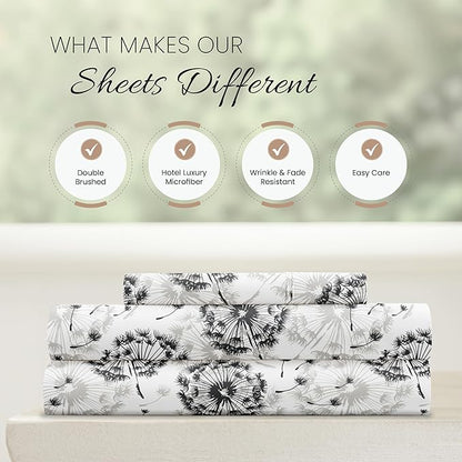 Linen Market Double-Brushed Patterned Microfiber Twin Sheet Set 3 Piece – Oeko-TEX Certified Ultra Soft & Wrinkle-Free - 16" Deep Pocket Sheets - Easy Care Twin Size - Make a Wish Light Gray