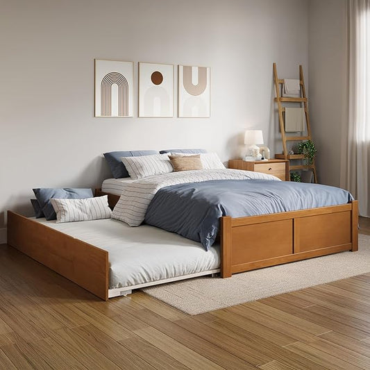 AFI Concord Full Solid Wood Platform Bed with Footboard & Full Trundle in Light Toffee
