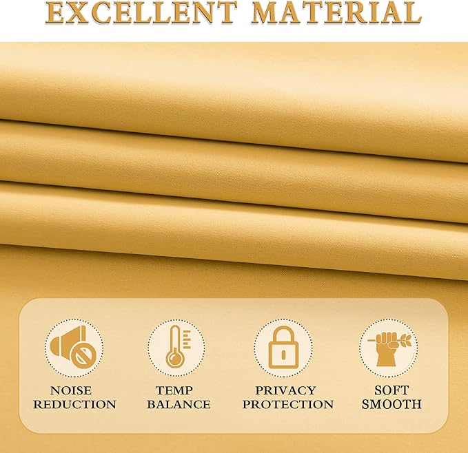 DONREN 48 Inch Length Short Curtains for Kitchen - Small Window Treatment Rod Pocket Blackout Curtain Drapes (1 Pair,Glod Yellow,52 Inches Wide by 48 Inches Long)