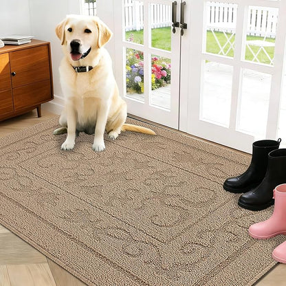 FONEYI Indoor Door Mat, Front Back Door Mat 36" x 59" Non-Slip Rubber Backing Door Rug, Machine Washable Entry Rug, Low Profile Absorbent Dirt Trapper Doormat Inside Floor Mats for Entryway, Beige