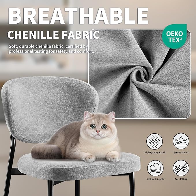 Dining Room Chairs Set of 6 Modern Chenille Upholstered Diner Chairs Quick Assembly Simple Accent Side Chairs with Ergonomic Back & Comfy Cushion for Dining Table/Living Room/Bedroom Grey