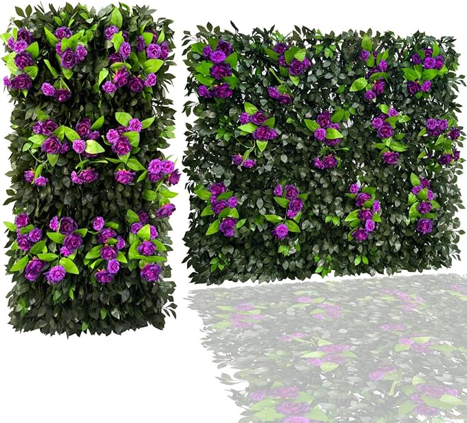GLANT Expandable Fence Privacy Screen for Balcony Patio Outdoor,Decorative Faux Ivy Fencing Panel,Artificial Hedges (Single Sided Leaves) (2, Branches -Purple Rose)