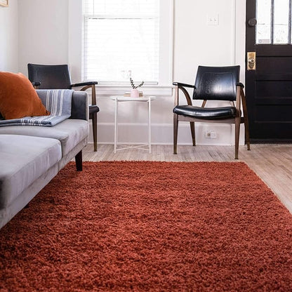 Unique Loom Solid Shag Collection Area Rug (5' 1" x 8' Rectangle, Terracotta)