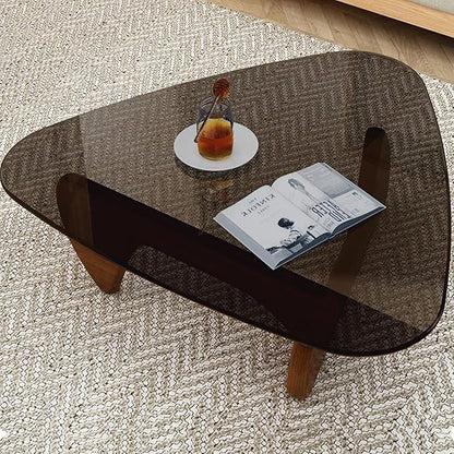 Modern Glass Coffee Table, Mid Century Small Coffee Table, Coffee Table for Living Room,Suitable for Bedroom Living Room Reception Office Tables (Walnut/Grey, Small)