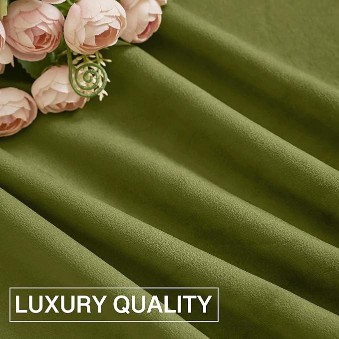 StangH Olive Green Christmas Curtains Elegant Velvet Room Darkening Curtains for Office, Heavy Soft Drapes for Dining Room, Earthy Tone Home Decor, W52 x L94, 2 Panels