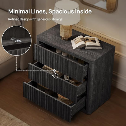 SICOTAS Night Stand Oversized Extra Large Nightstand with 3 Drawers Side Table with Storage Modern Bedside Table 27.5" W Nightstands for Bedroom Fluted End Table for Dorm Room Sofa Couch Home Office
