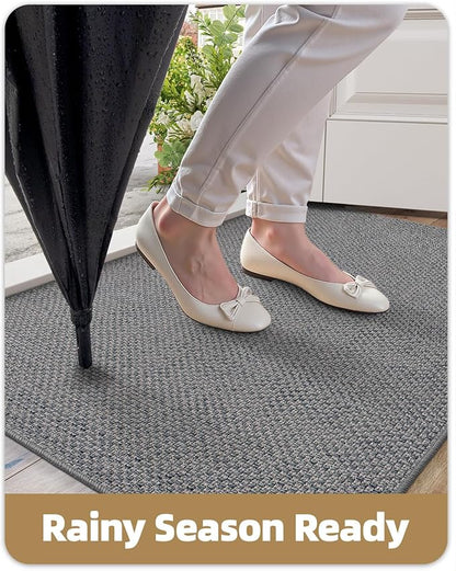 Color&Geometry Ultra-Thin Indoor Door Mat, 32"x48" Low-Profile Non-Slip Entryway Rug with Modern Geometric Texture, Washable Doormat for Indoor Entrance, Front Door, Light Grey (Rolled-up NO Creases)