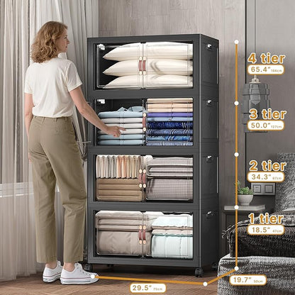 Extra Large Stackable Storage Bins with Lids & Wheels, Foldable Plastic Storage Bins (Dark, 672QT-168QT/42GAL*4Pack)