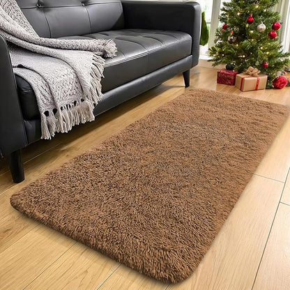 OLANLY 2x8 Machine Washable Runner Rugs for Hallway, Soft Fluffy Shaggy Bedside Rugs for Bedroom, Living Room, Indoor Floor Carpet for Kids Girls and Boys, Nursery Rooms, Home Decor Aesthetic, Khaki