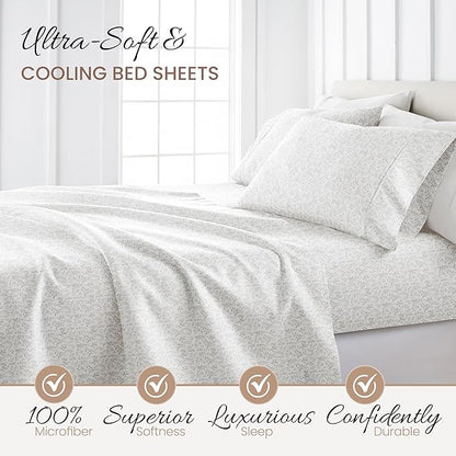 Linen Market 4 Piece King Size Sheets (Gray Vines) - Sleep Better Than Ever with These Ultra-Soft & Cooling King Sheets for Your King Size Bed - Deep Pocket Fits 16" Mattress