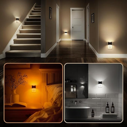 DORESshop LED Night Light[2 Pack], Night Lights Plug into Wall, Plug in Night Light with 3 Color Temperatures, Dusk to Dawn Sensor, Nightlights for Adults, Bedroom, Bathroom, Hallway, Black