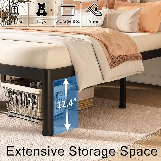 FUIOBYVV California King Bed Frame with Round Corner Edge Legs 14 inch High 3500 lbs Heavy Duty Metal Platform Bed Frame King Size No Box Spring Needed/Noise Free/Steel Slat Support/Non-Slip Black