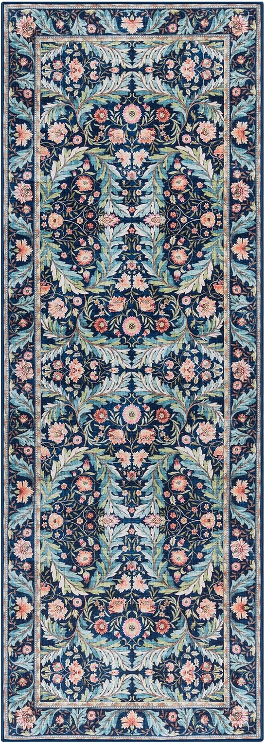 Gertmenian Indoor Boho Area Rug | Home Decor for Entryway, Bedroom, Living Room, Office, Kitchen | Non Slip, Soft, Printed Accent Rugs | Altair, Navy, 2x6 Runner, 24508