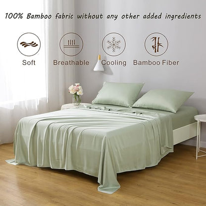 Linen World Cooling Bed Sheets Set Full Size,100% Organically Grown Viscose Sheets,Deep Pocket Up to 16",4 Pieces Silky Soft,Breathable Bedding Sheets & Pillowcases(Sage Green,Full)