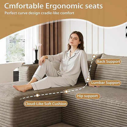 96" Sectional Couches for Living Room Modern Modular Sofa with L-Shape Couchs Upholstered Boneless Couch Deep Seat Sectional Couch with Chaise (Camel, 96" Left Facing Chaise+2Seaters)