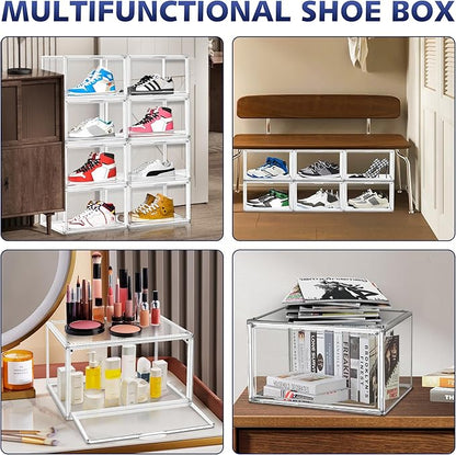 12 Pack Clear Shoe Boxes for Sneakers, Size 12 Acrylic Shoe Storage Under Bed Stackable Handbag Organizer with Magnetic Lid Collection Acrylic Display Case