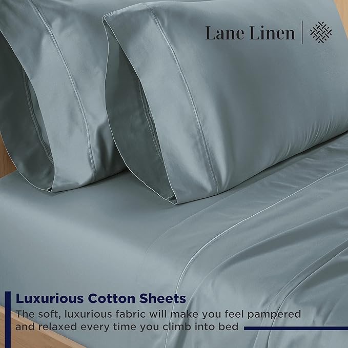 LANE LINEN 600 Thread Count 100% Cotton California King Sheet Sets, Fully Elasticized Reinforced Seams Fade Resistant Cal King Sheets, Ultra Soft & Comfy Sustainably Produced - French Blue