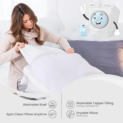 Wife Pillow - Topper, Down Alternative Premium Siliconized Fiberfill - Machine Wash & Dry. Adjustable for Side Sleepers by Zipper Access, Add or Remove Filling for Best Sleeping: Medium Support
