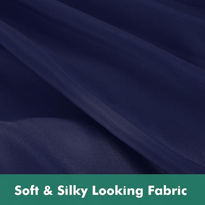 Biscaynebay Wrap Around Bed Skirts with Split Corners for Queen Beds 16" Drop, Navy Elastic Dust Ruffles Adjustable Easy Fit Wrinkle & Fade Resistant Silky Luxurious Fabric Machine Washable