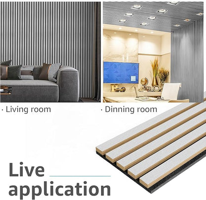 Art3d 4pcs-107 x 8in Slat Acoustic Panel for Wall and Ceiling, 3D Fluted Sound Absorbing Panel with Wood Finish, Silver