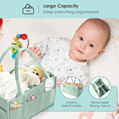 HIPHOP PANDA 2-Pack Diaper Caddy Organizer - Nursery Storage Bin & Car Organizer for Diapers, Wipes, and Baby Essentials - Dual-Color Solid Set (Green/Oatmeal), Regular Size
